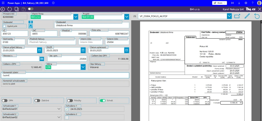 Schvalování příchozích faktur